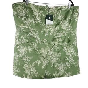 New Hyacinth House Women's 3XL Green Floral Toile Strapless Satin Top 1863-22
